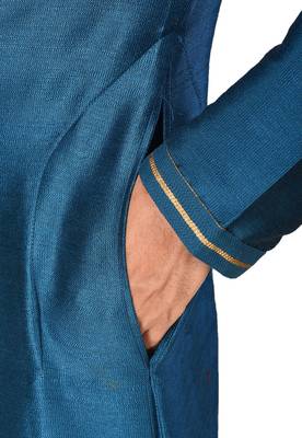 teal blue mulberry silk kurta with pattern work 4