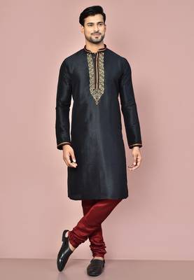 black mulberry silk kurta with hand work churidar 1