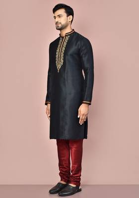 black mulberry silk kurta with hand work churidar 2