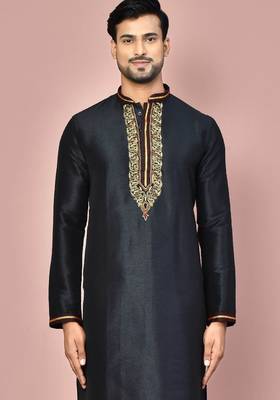 black mulberry silk kurta with hand work churidar 3