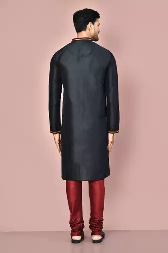 black mulberry silk kurta with hand work churidar