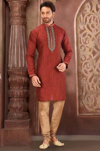 Red mulbury  kurta with pattern work&hand work churidar