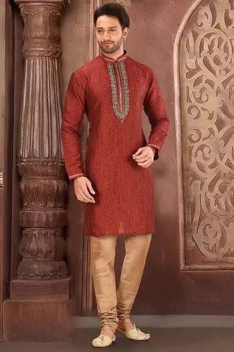 Red mulbury  kurta with pattern work&hand work churidar