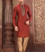 Red mulbury  kurta with pattern work&hand work churidar