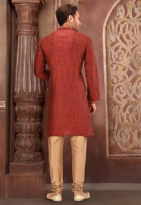 red mulberry silk kurta with designer pattern 3