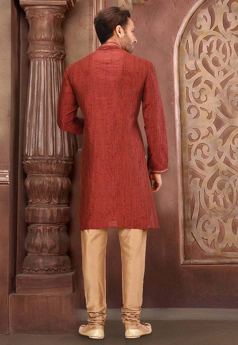 Red mulbury  kurta with pattern work&hand work churidar