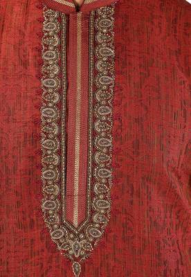 red mulberry silk kurta with designer pattern 4