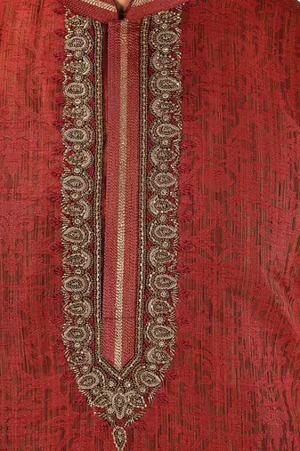 red mulberry silk kurta with designer pattern