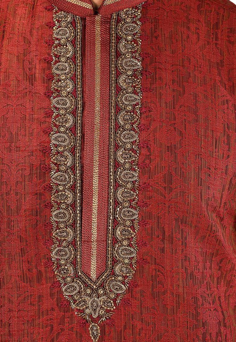 Red mulbury  kurta with pattern work&hand work churidar