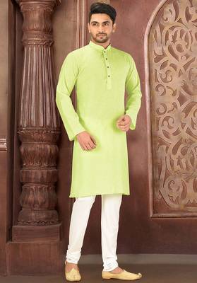 green cotton kurta with white churidar set 1
