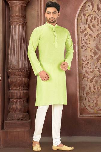 Green cotton  kurta with pattern work&wooden button churidar