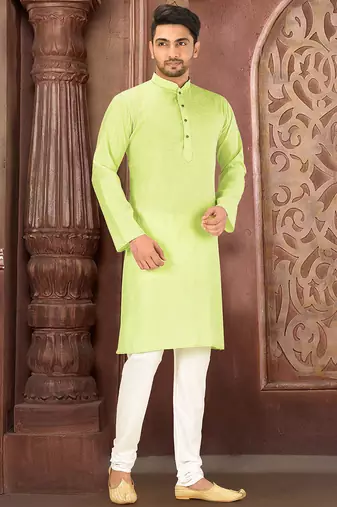 Green cotton  kurta with pattern work&wooden button churidar