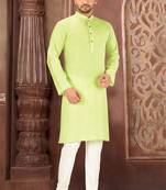 Green cotton  kurta with pattern work&wooden button churidar