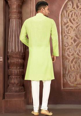 green cotton kurta with white churidar set 2