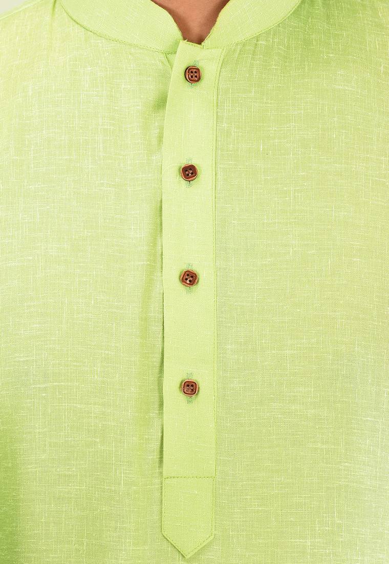 Green cotton  kurta with pattern work&wooden button churidar