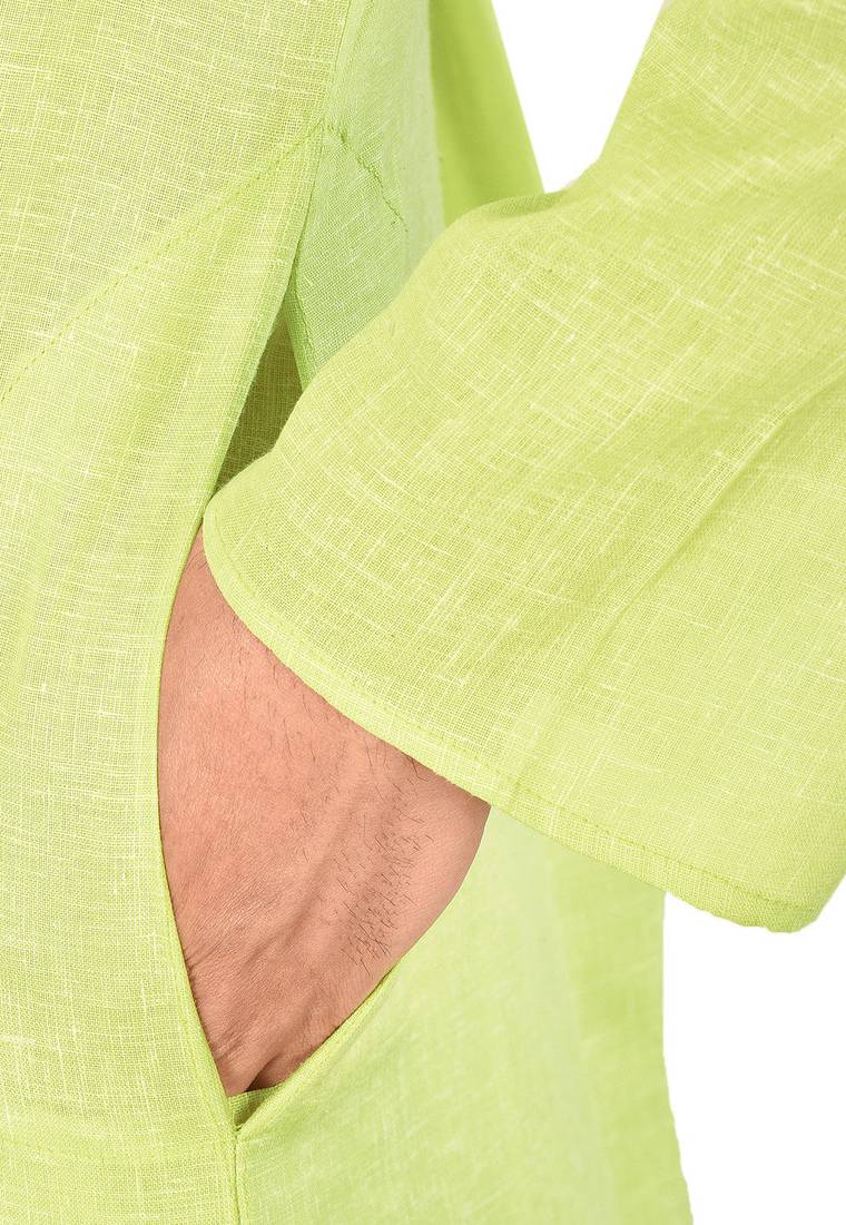 Green cotton  kurta with pattern work&wooden button churidar