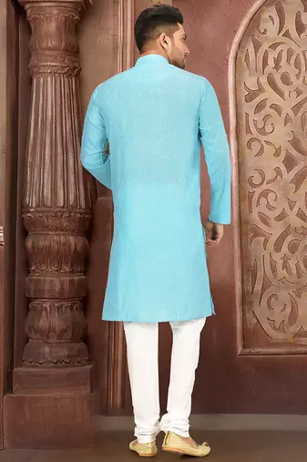 sky blue cotton kurta with white churidar set