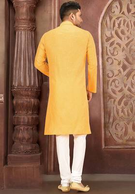 yellow cotton kurta with white churidar set 2