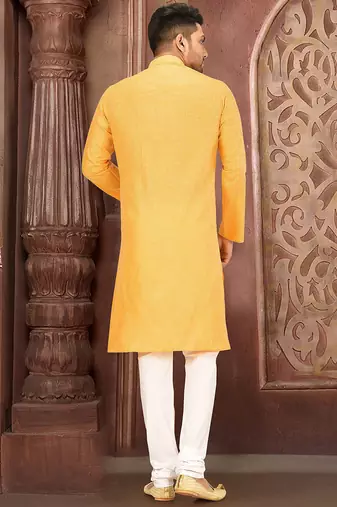 yellow cotton kurta with white churidar set