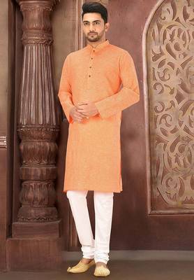 orange cotton kurta with pattern style churidar 1