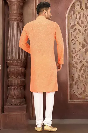 orange cotton kurta with pattern style churidar