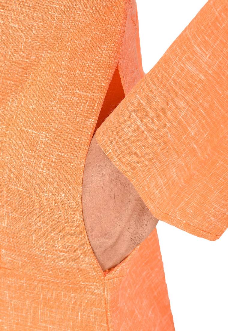 Orange cotton  kurta with pattern work&wooden button churidar