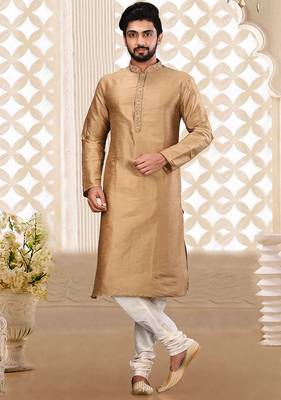gold art silk kurta with embroidered placket 1