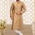 Cream dupion art silk  kurta with hand work on collar and front button line churidar