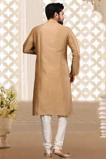 gold art silk kurta with embroidered placket
