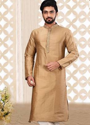 gold art silk kurta with embroidered placket 4
