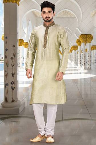 Sea green dupion art silk  kurta with patten work&hand work churidar
