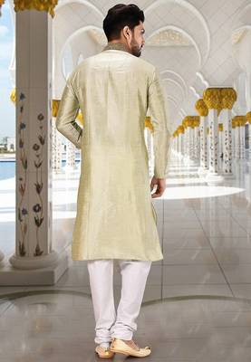 sea green art dupion silk kurta with pattern work 2