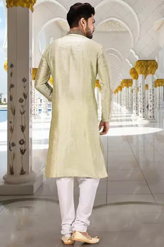 sea green art dupion silk kurta with pattern work