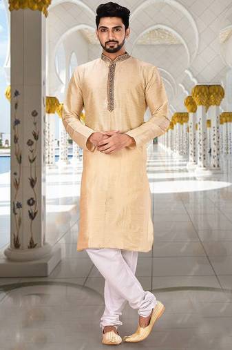 Fawn dupion art silk  kurta with patten work&hand work