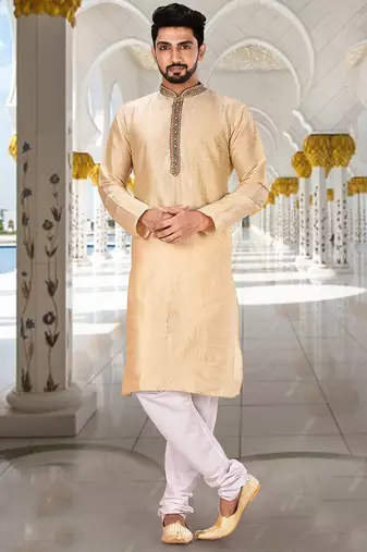 Fawn dupion art silk  kurta with patten work&hand work