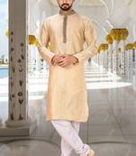 Fawn dupion art silk  kurta with patten work&hand work