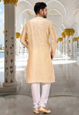 beige art silk kurta with embroidered placket 2