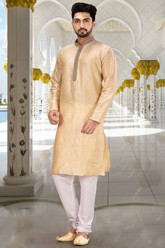 Fawn dupion art silk  kurta with patten work&hand work