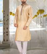 Fawn dupion art silk  kurta with patten work&hand work