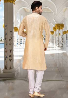 fawn art dupion silk kurta with pattern work 2
