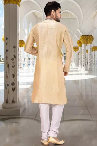 fawn art dupion silk kurta with pattern work