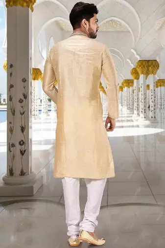 fawn art dupion silk kurta with white churidar set