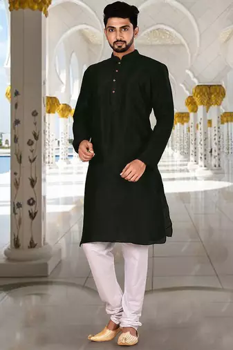 Black dupion art silk  kurta with plain dupion silk kurta churidar