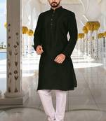 Black dupion art silk  kurta with plain dupion silk kurta churidar