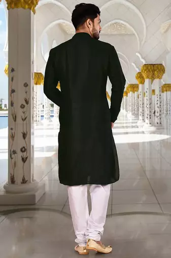 black art dupion silk kurta with classic churidar