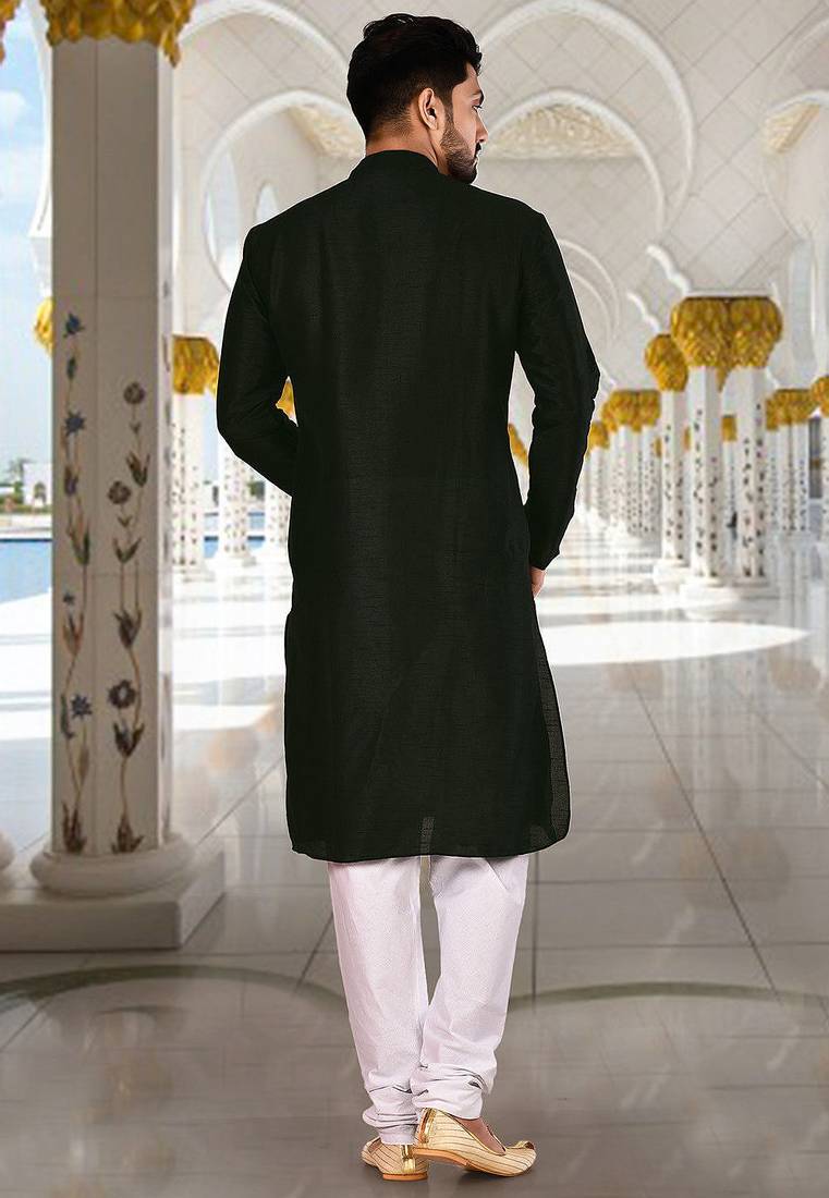 Black dupion art silk  kurta with plain dupion silk kurta churidar