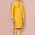 Mustard dupion art silk  kurta with computerised embroidery machine work churidar