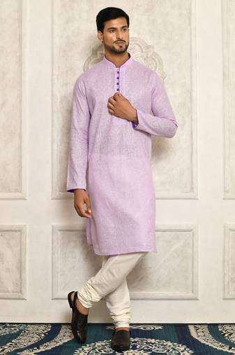 Purple pin cheks cotton   kurta with pipein work hand made buttons churidar