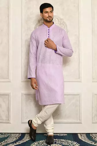 Purple pin cheks cotton   kurta with pipein work hand made buttons churidar