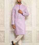 Purple pin cheks cotton   kurta with pipein work hand made buttons churidar